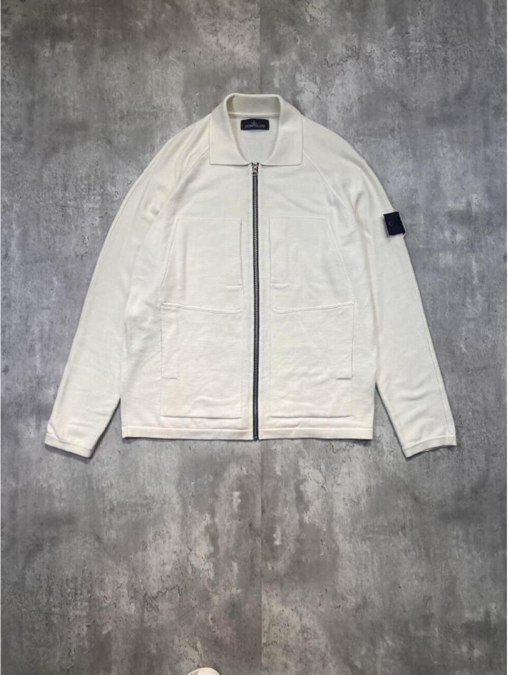Stone Island Shadow Project 77195051S White Knit Zip Jacket